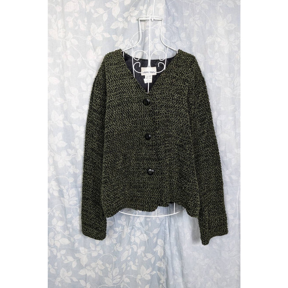 Vintage 90s Olive Green Textured Button Down Jacket Sz Large - Picture 1 of 4